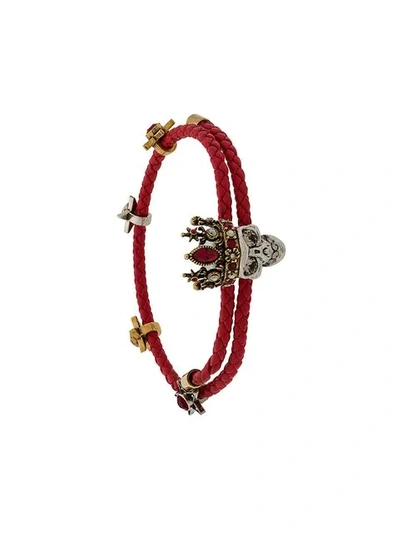 Shop Alexander Mcqueen Skull Charm Bracelet In Red