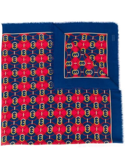 Shop Gucci Gg Printed Scarf In Blue
