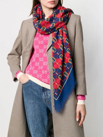 Shop Gucci Gg Printed Scarf In Blue