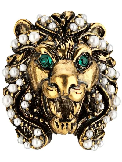 Shop Gucci Lion Head Earrings In Gold