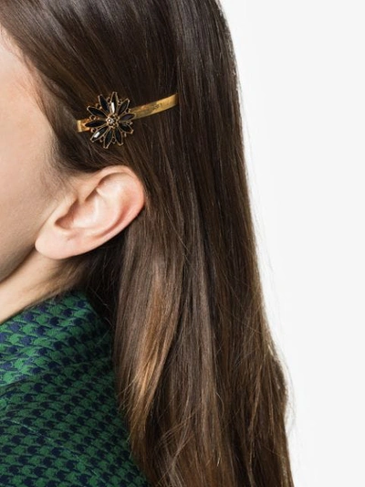 VERSACE GOLD TONE AND BLACK FLOWER HAIR PIN - 金色