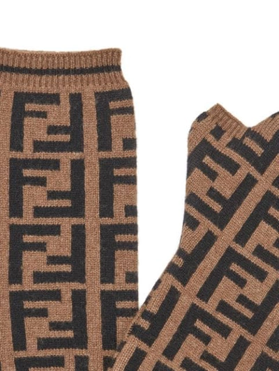 Shop Fendi Ff Motif Fingerless Gloves In Brown
