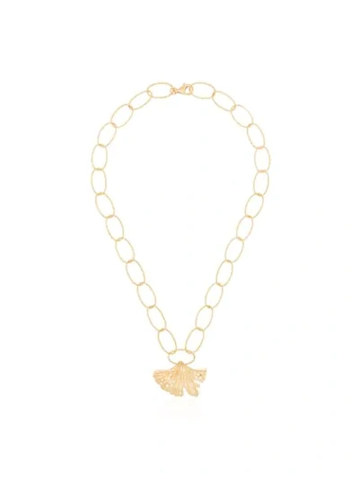 Shop Apples & Figs 24kt Gold Vermeil Allegory Of Hope Leaf Necklace In Metallic