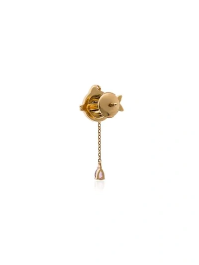 Shop Yvonne Léon 18k Yellow Gold Hanging Diamond Fish Earring In Gold/pink