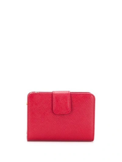 Shop Prada Lettering Logo Leather Wallet In Red