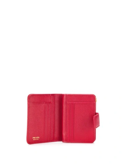 Shop Prada Lettering Logo Leather Wallet In Red