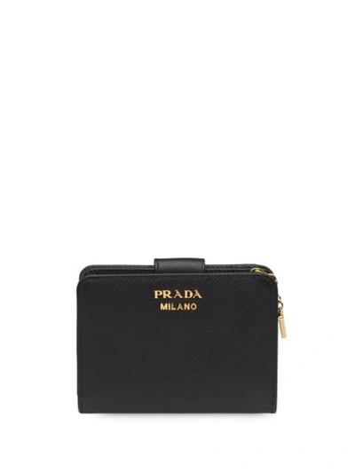 Shop Prada Saffiano Leather Zip Wallet In Black