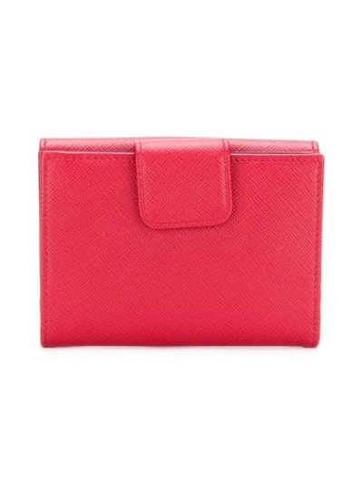 Shop Prada Logo Plaque Flap Wallet In Red