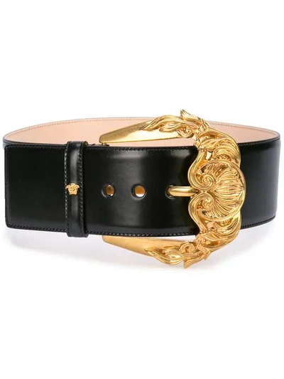Shop Versace Baroque Buckle Belt In Black