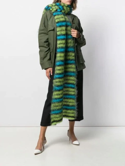 Shop Marni Striped Oversized Scarf In Green