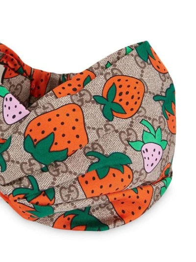 Shop Gucci Strawberry Print Gg Headband  In Brown