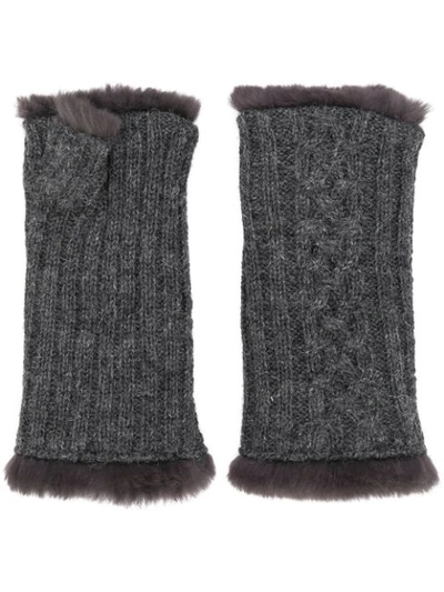 AGNELLE CABLE KNIT FINGERLESS GLOVES - 灰色