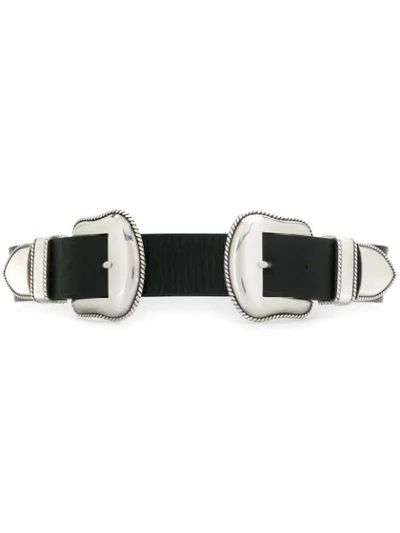 Shop B-low The Belt Double Buckle Croc-effect Belt In Black