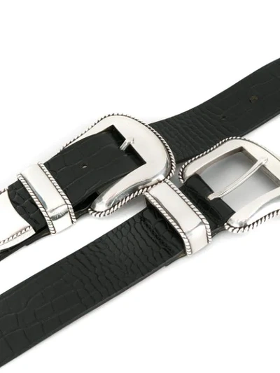 Shop B-low The Belt Double Buckle Croc-effect Belt In Black