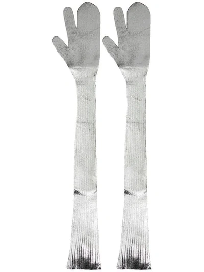 Shop Mm6 Maison Margiela Long Split Finger Gloves In Grey