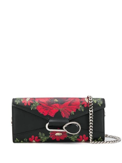 ALEXANDER MCQUEEN FLORAL PIN CHAIN WALLET - 黑色