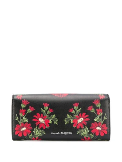 ALEXANDER MCQUEEN FLORAL PIN CHAIN WALLET - 黑色