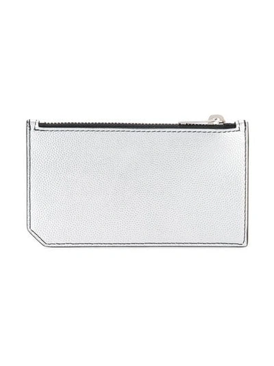 Shop Saint Laurent Logo-embossed Zipped Cardholder In Silver