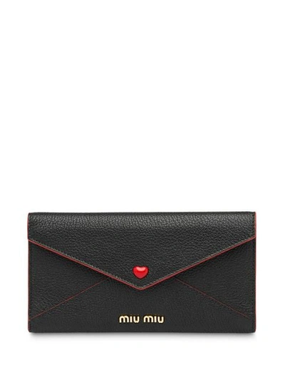 Shop Miu Miu Madras Love Envelope Wallet In Black