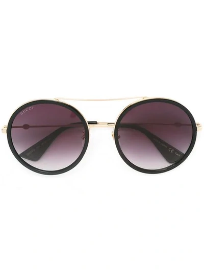 Shop Gucci Round Frame Metal Sunglasses In Black