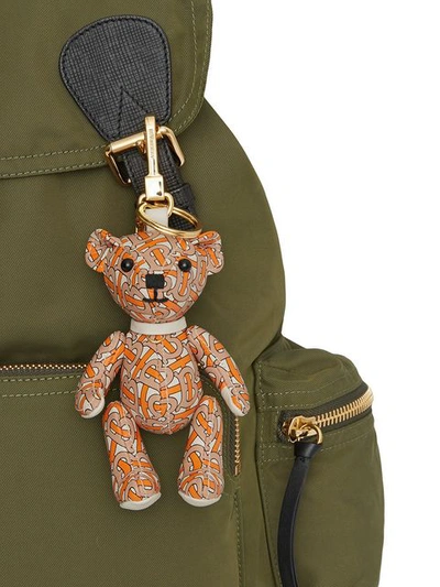 Shop Burberry Thomas Bear Charm In Monogram Print Leather In Orange