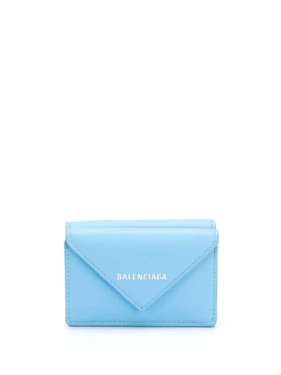 Shop Balenciaga Mini Papier Wallet In Blue