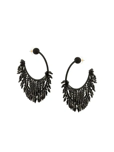Shop Oscar De La Renta Beaded Half-hoop Earrings In Black