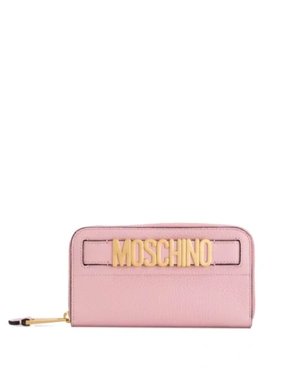 Shop Moschino Logo Leather Wallet In Pink