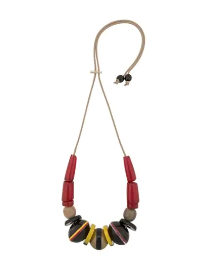 Shop Marni Beaded Pendant Necklace In Red