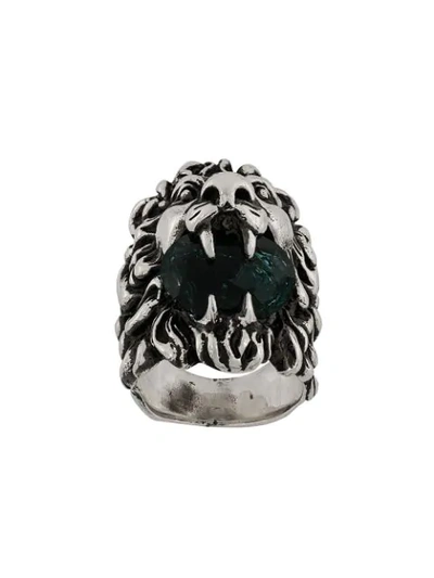 Shop Gucci Swarovski Crystal Lion Ring In Metallic