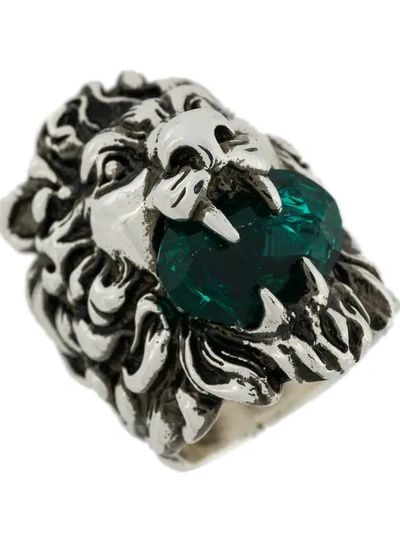 Shop Gucci Swarovski Crystal Lion Ring In Metallic