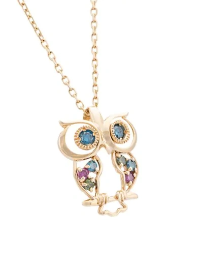 Shop Adeesse Owl Charm Necklace In Yellow