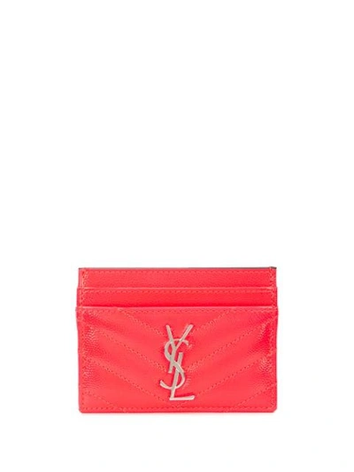 Shop Saint Laurent Chevron-quilted Monogram Cardholder - Pink