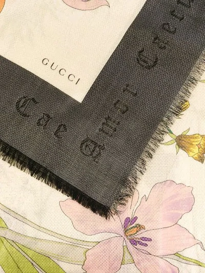 Shop Gucci Flora Gothic Print Scarf In Black