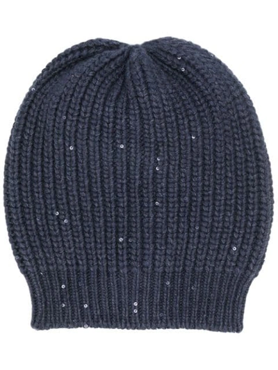 Shop Brunello Cucinelli Sequin Beanie In Blue