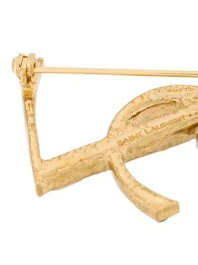 Shop Saint Laurent Opyum Crocodile Brooch In Metallic