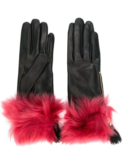 Shop Prada Fur Trim Gloves In Black