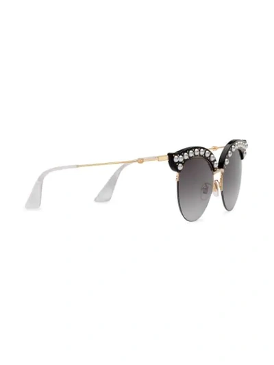 Shop Gucci Black Cat Eye Acetate Sunglasses With Pearls