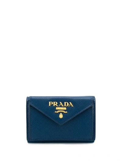 Shop Prada Logo Plaque Card Holder - Blue