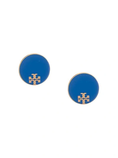 Shop Tory Burch Resin Logo Stud Earrings In Blue
