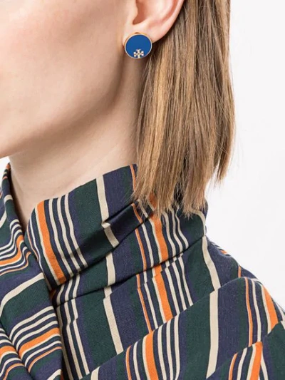 Shop Tory Burch Resin Logo Stud Earrings In Blue