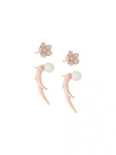 Shop Shaun Leane Cherry Blossom Pearl And Diamond Flower Talon Earrings In Pink