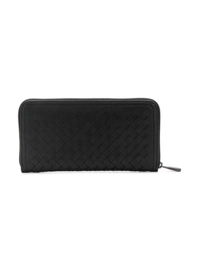 Shop Bottega Veneta Intrecciato Weave Zip-around Wallet In Black