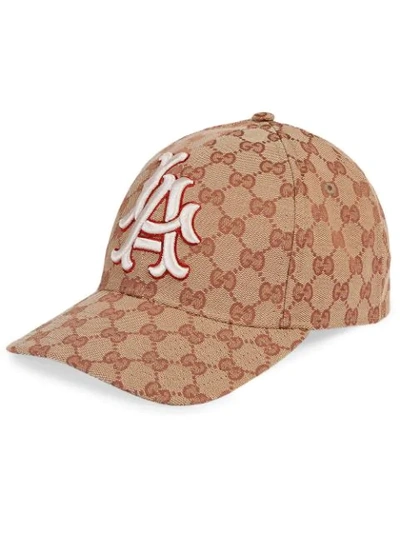 Shop Gucci Baseball Hat With La Angels™ Patch In Brown