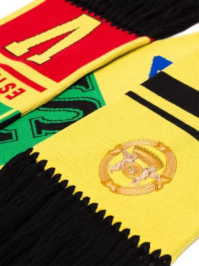 Shop Versace Fringed Logo Scarf In Yellow