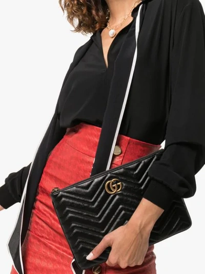 Shop Gucci Black Quilted Leather Clutch Bag In 1000 Black/black
