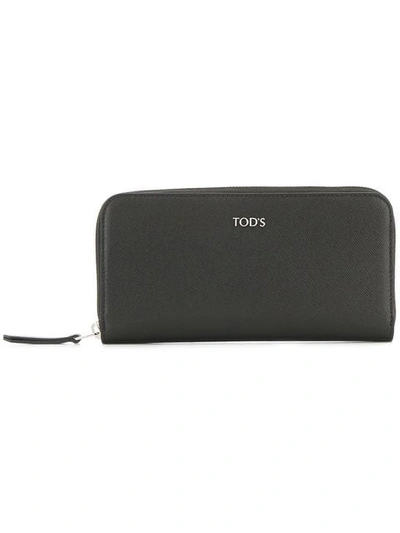 Shop Tod's Logo Plaque Zip Around Wallet In Black