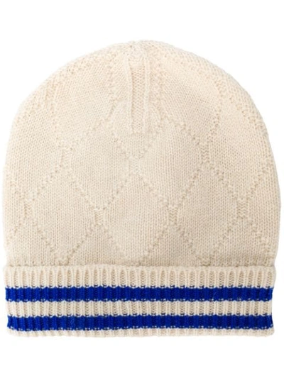 Shop Maison Margiela Stripe Trim Beanie In Neutrals