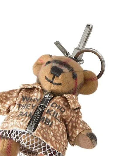 BURBERRY THOMAS BEAR字样印花泰迪熊吊饰钥匙扣 - 棕色