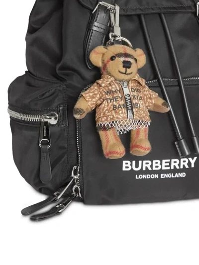 BURBERRY THOMAS BEAR字样印花泰迪熊吊饰钥匙扣 - 棕色